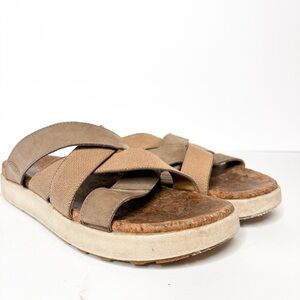 Keen Tan and Brown Cross Strap Sandals Leather Fabric Size 8 Women’s